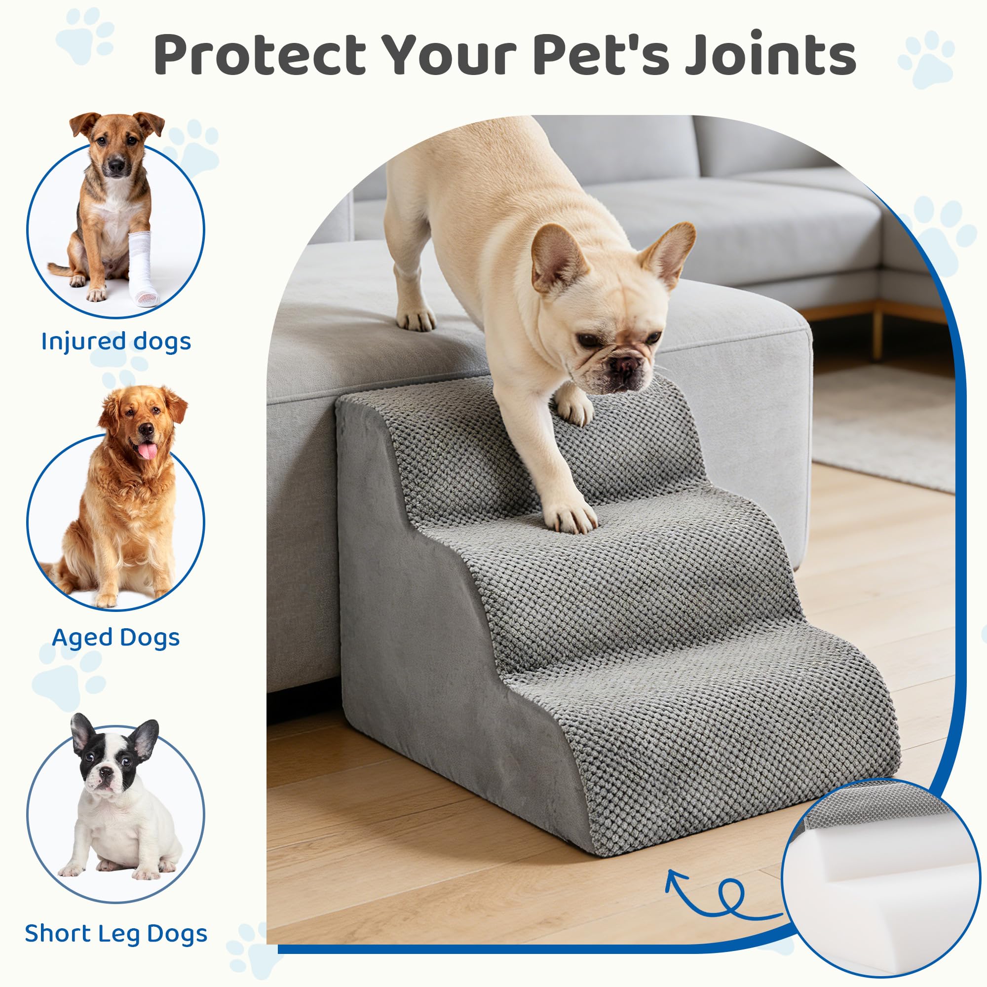 DUMOS dog stairs offer tool-free assembly for fast setup.