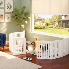 DUMOS pet gate four-foldable panels provide wide coverage for large openings