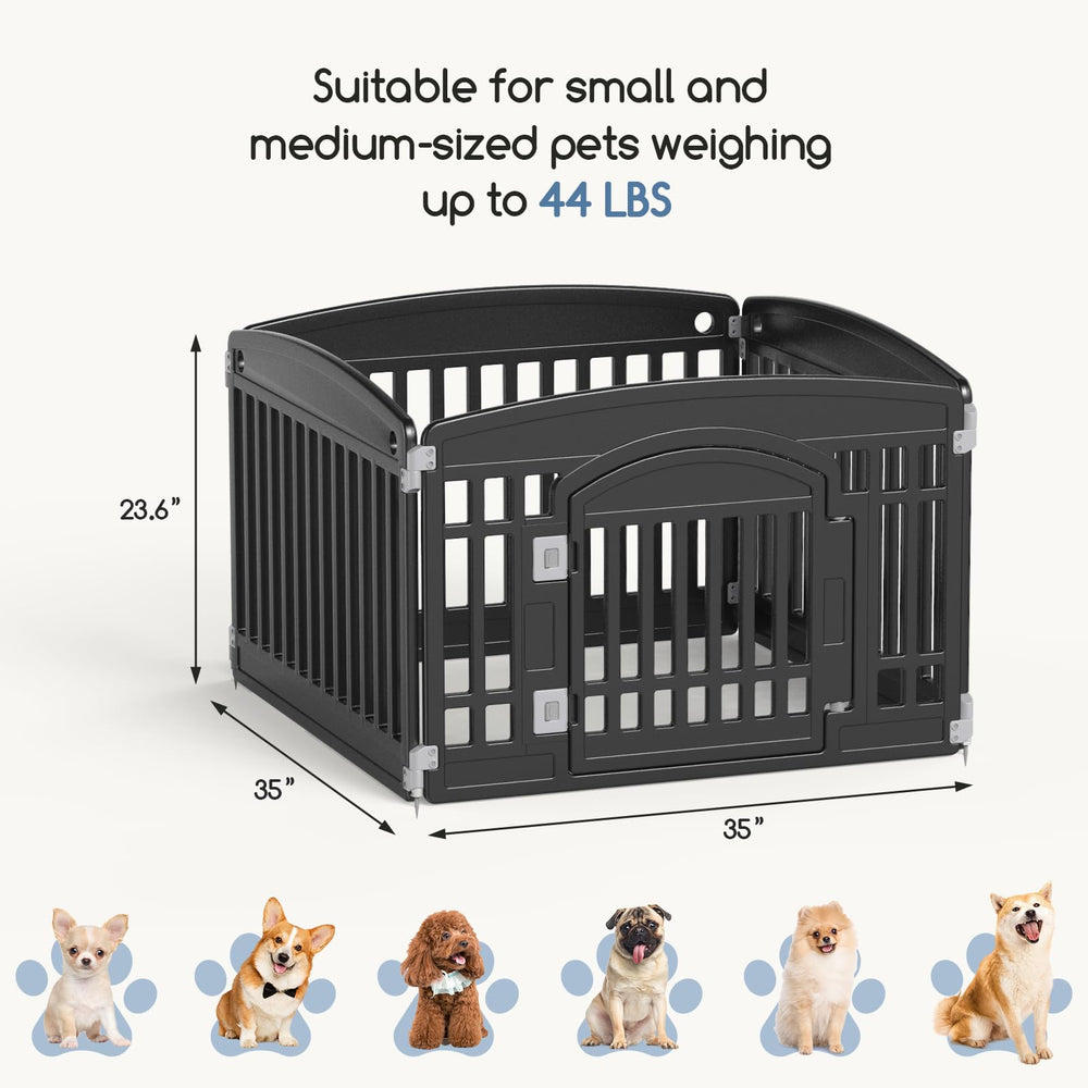 Ground stakes anchor the DUMOS playpen on grass for outdoor stability