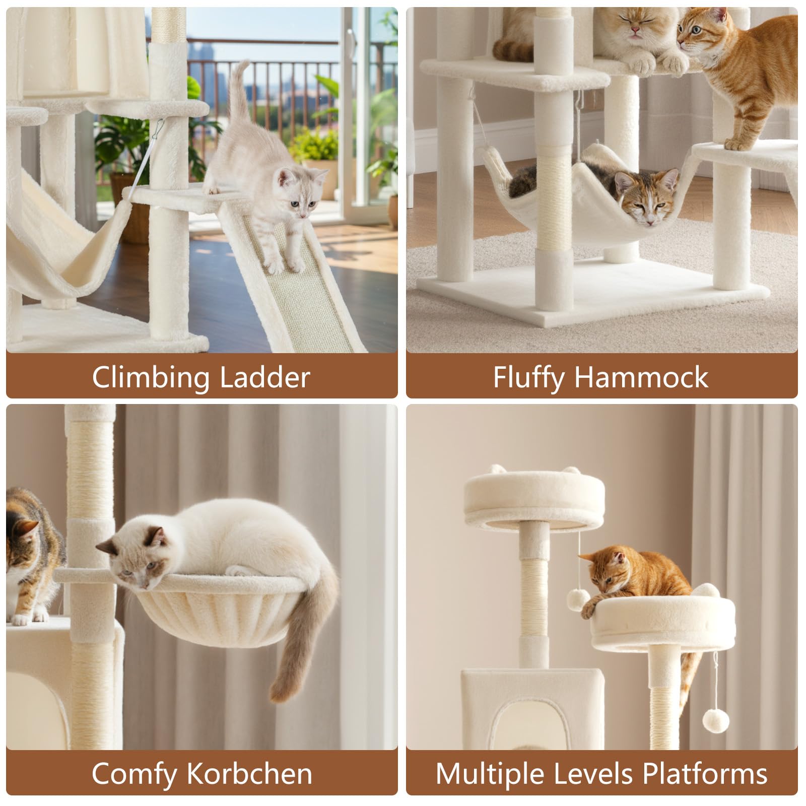 DUMOS tall cat tree 75 inch anti-tilt design for wall stability.