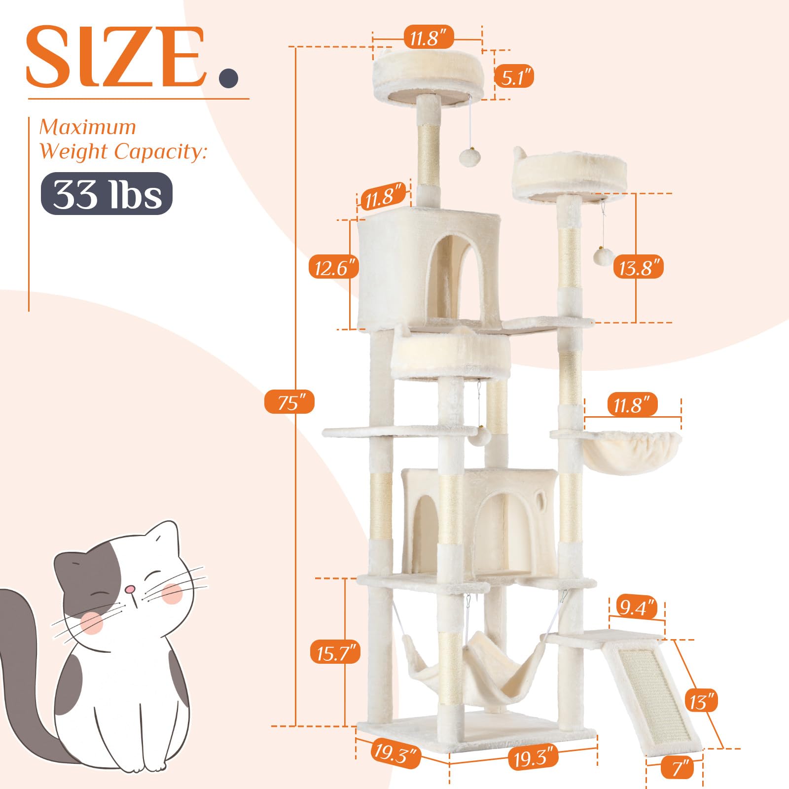 DUMOS tall cat tree 75 inch with sisal scratching posts for healthy claws.