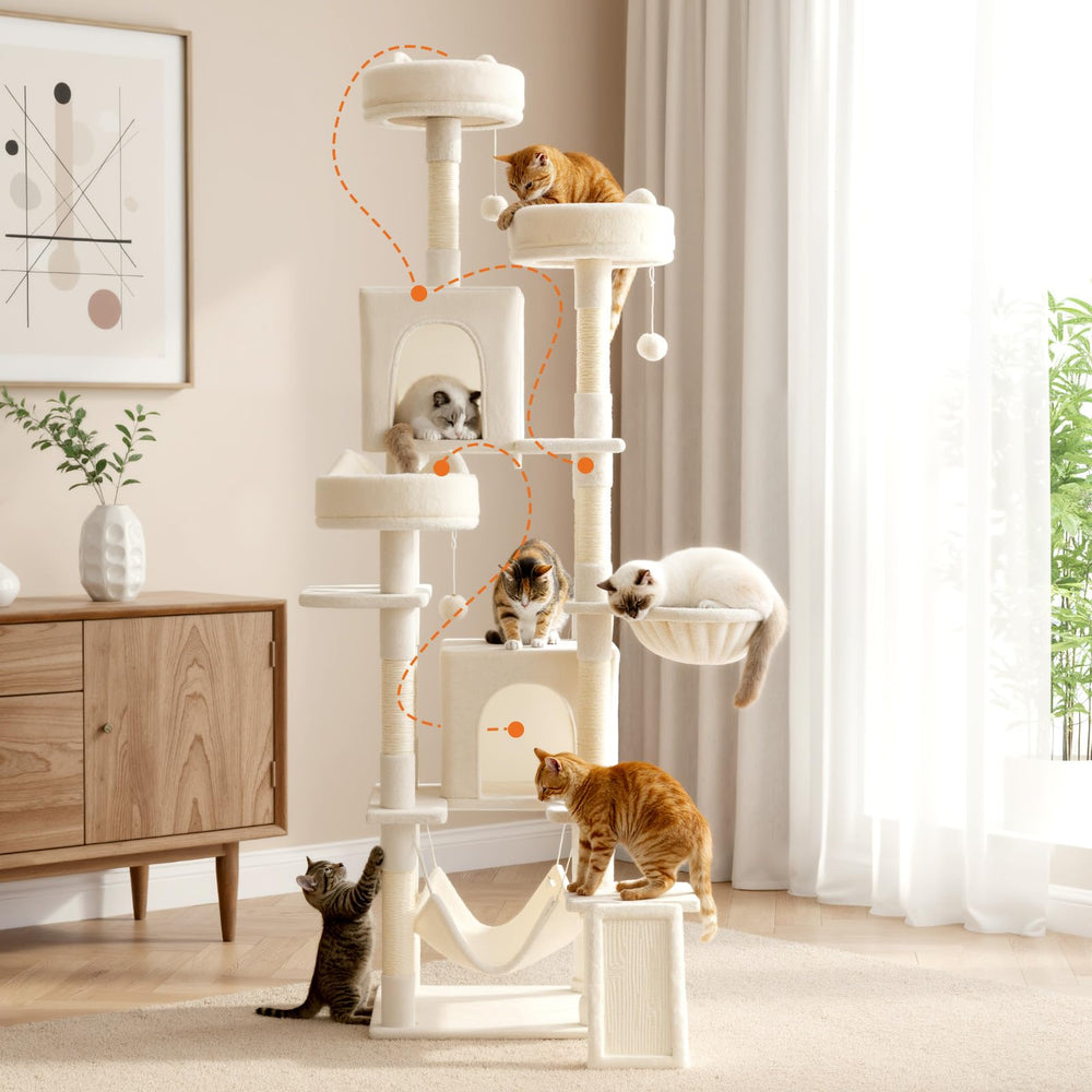 DUMOS tall cat tree 75 inch soft plush cover creates a cozy resting spot.