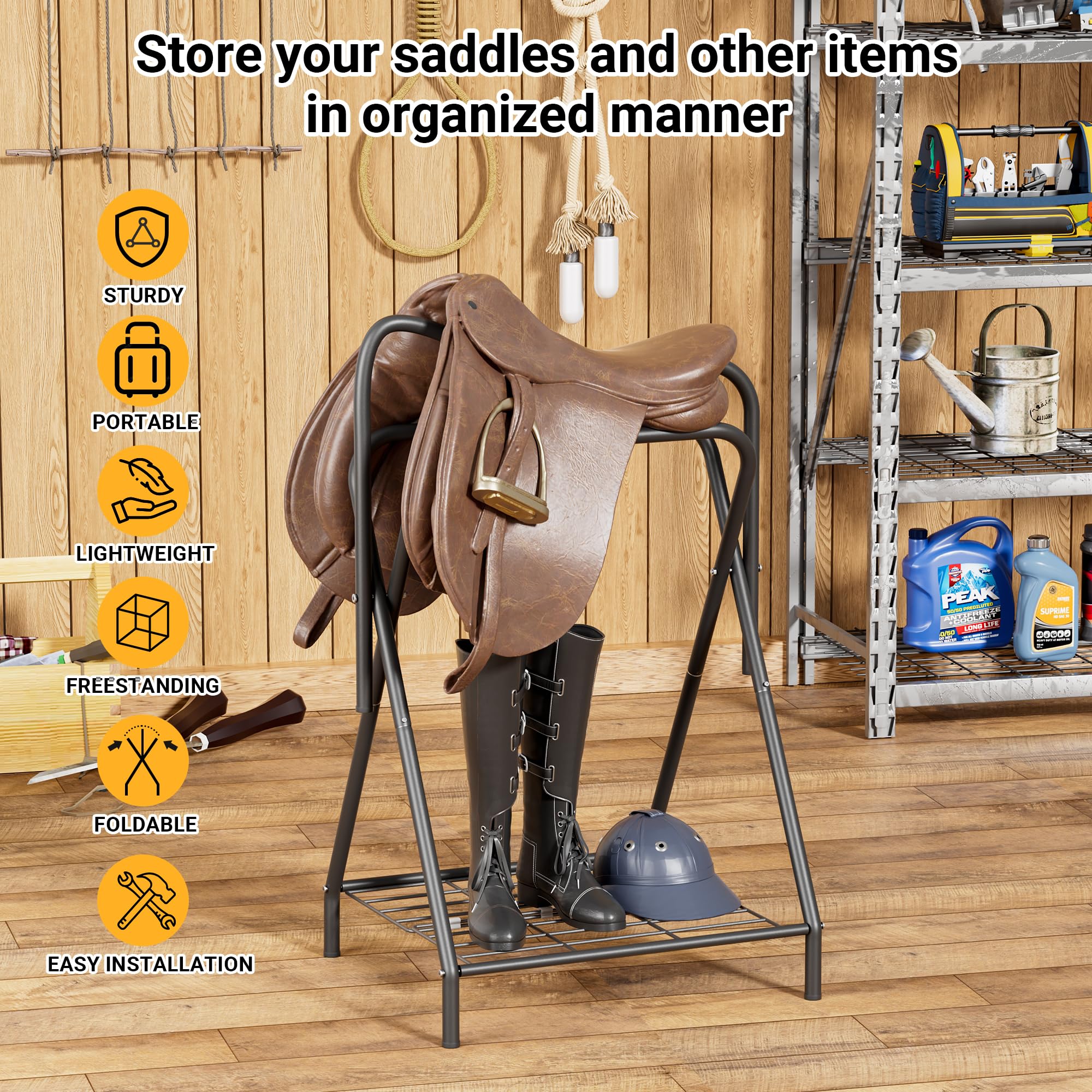 Dunatou blanket holder and saddle pad rack keeps gear organized after rides