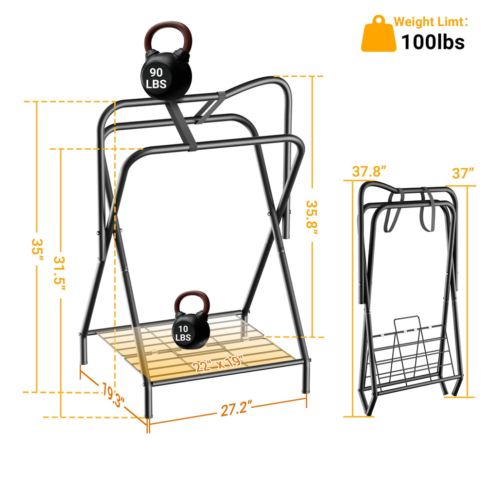 Dunatou saddle rack carbon steel with black finish supports English and Western saddles