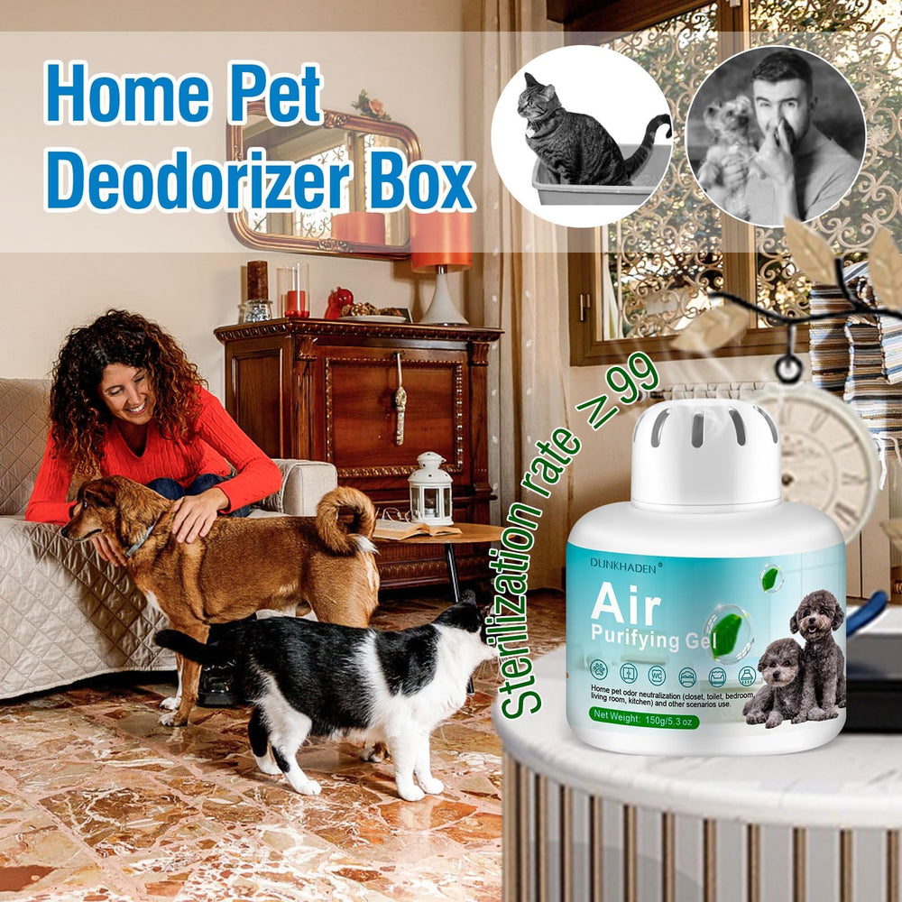 DUNKHADEN Gel placed beside a litter box demonstrating odor control in progress.