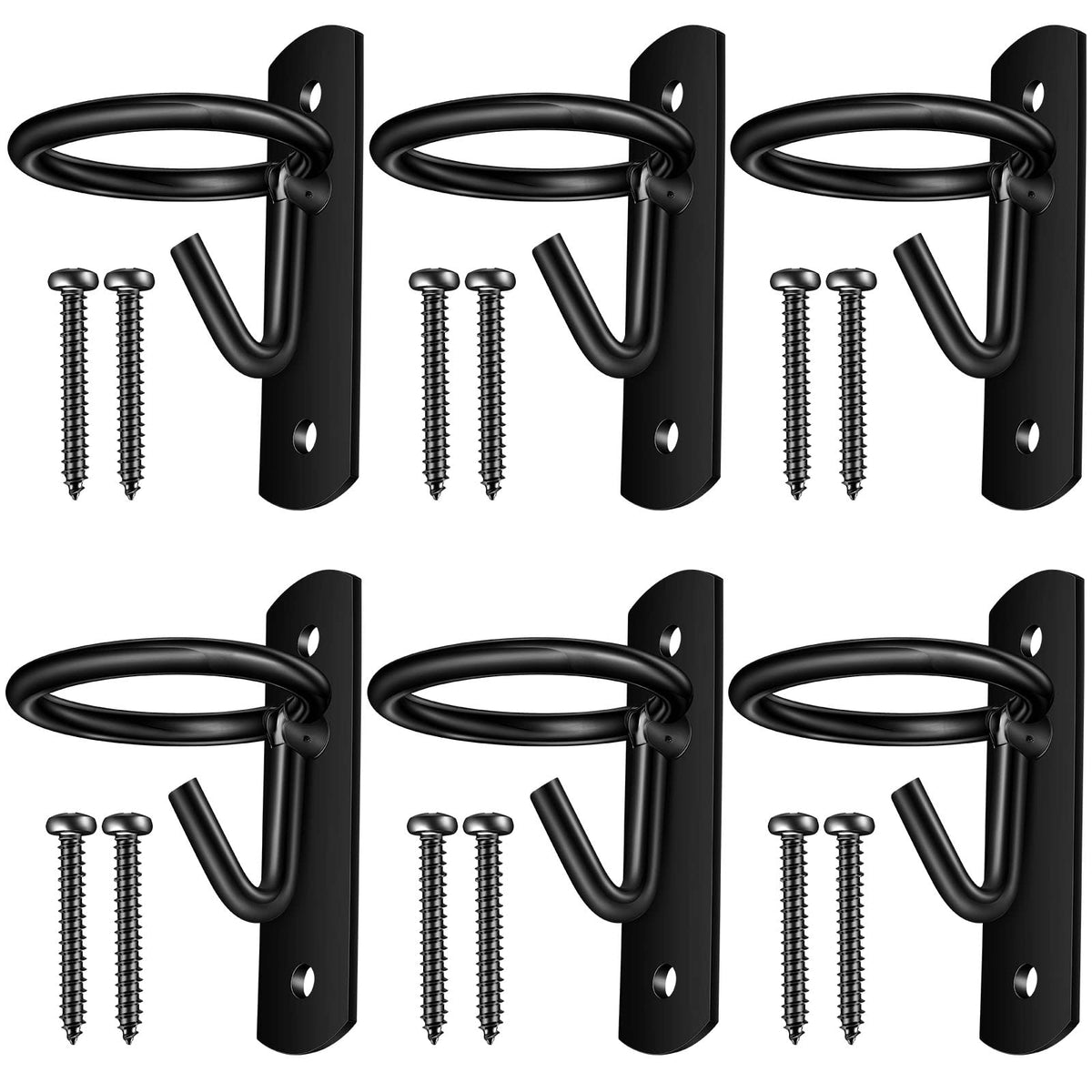 Dunzy bucket hooks in use for hanging a water bucket in a horse stall.