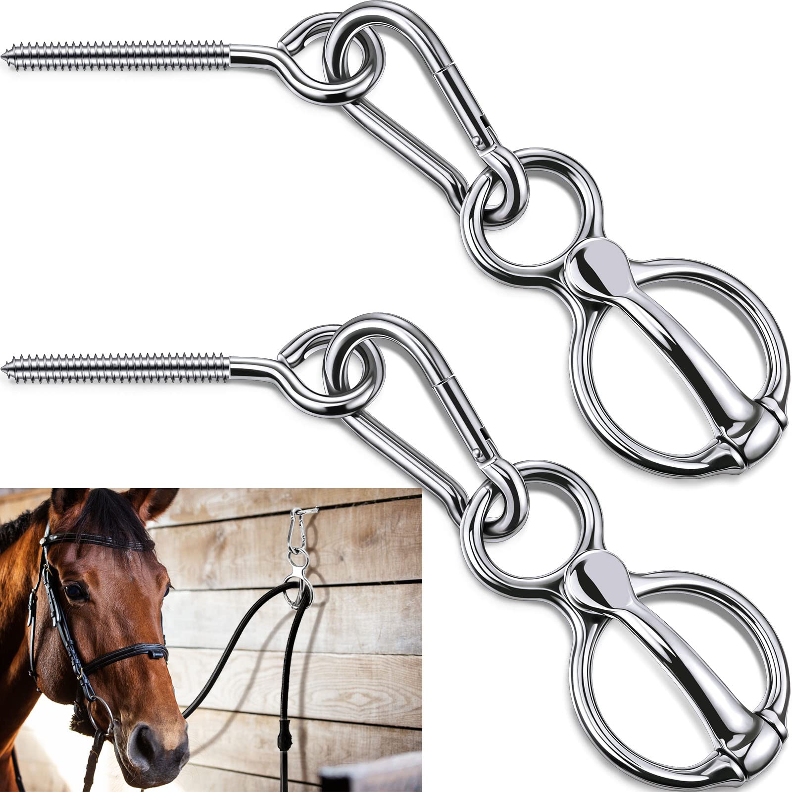 Dunzy horse tie ring set shows six pieces for versatile training and grooming tasks.