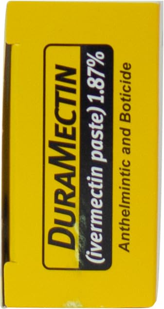 Duramectin label closeup for quick dosing and safety reference.