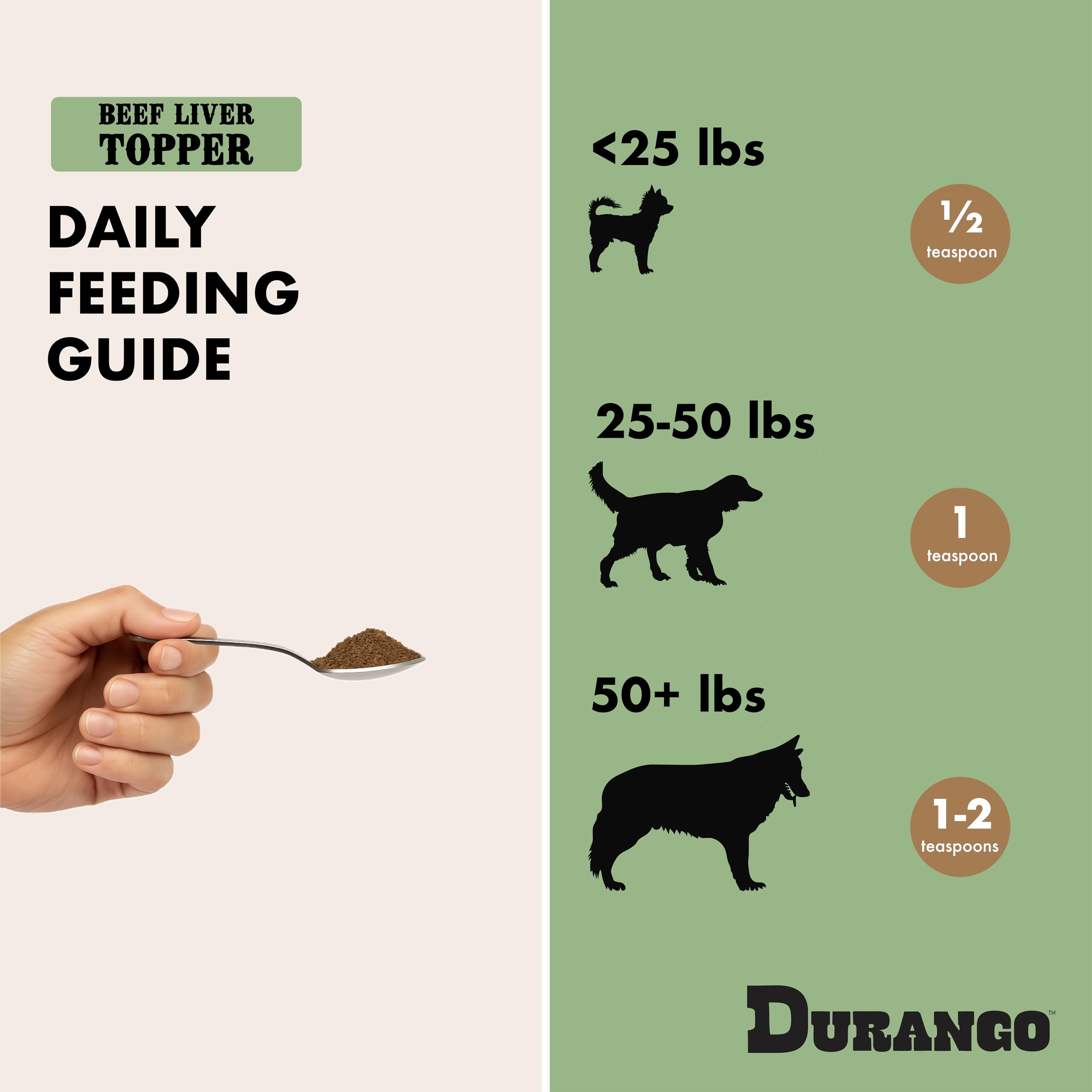 Durango dry kibble transformed with topper - high-protein flavor variety.