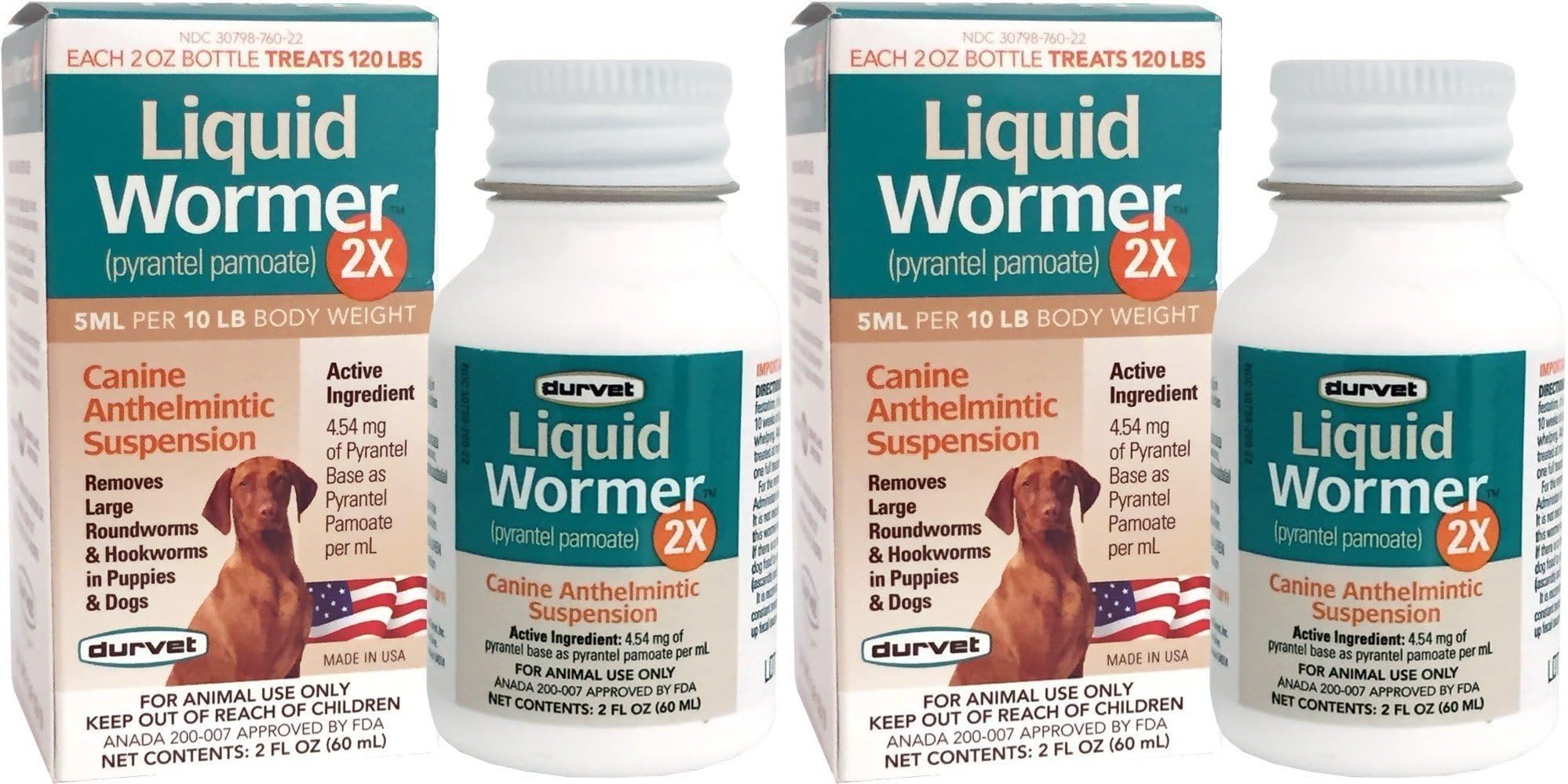 Durvet 2X Liquid Wormer bottle 2oz for dogs—easy dosing and palatability.