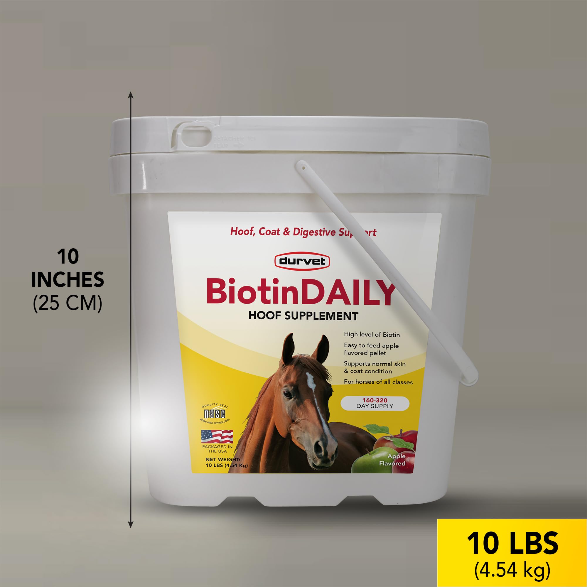 Durvet BIOTIN Daily 10# shows hoof growth support imagery.