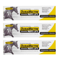 Durvet Duramectin equine wormer paste tube for convenient single-dose parasite protection in horses.