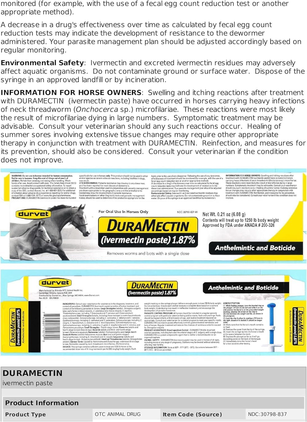 Durvet Duramectin paste safe for pregnant mares
