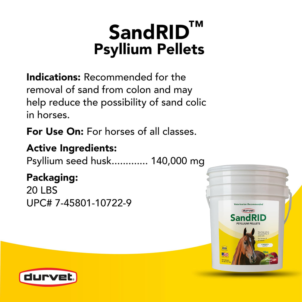 Durvet SandRid psyllium pellets 20lb bag ready for use