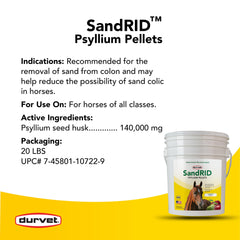 Durvet SandRid psyllium pellets 20lb bag ready for use