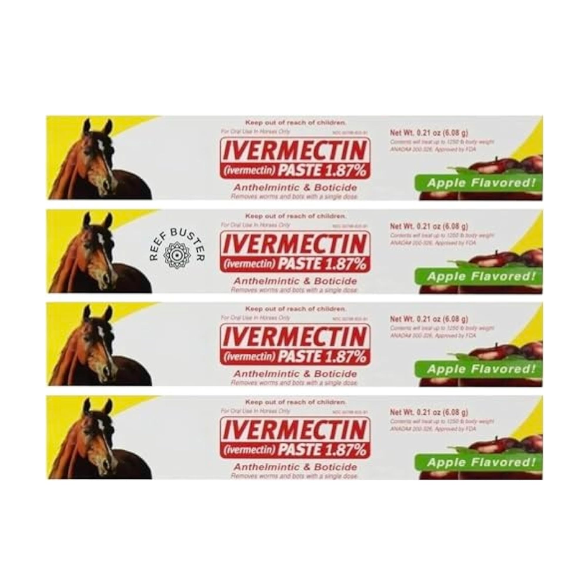Durvet Ivermectin Paste 6.08g tubes, four-pack: convenient horse deworming for pasture and travel