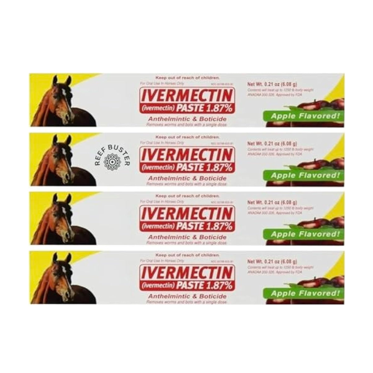 Durvet Ivermectin Paste 6.08g tubes, four-pack: convenient horse deworming for pasture and travel