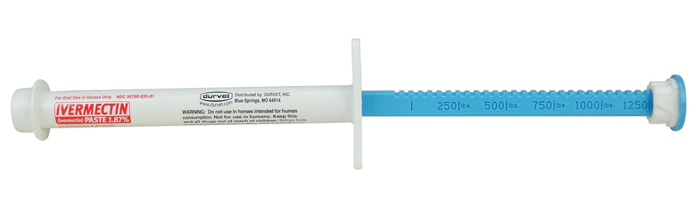 Durvet Ivermectin Paste dosing syringe shown for easy equine administration.