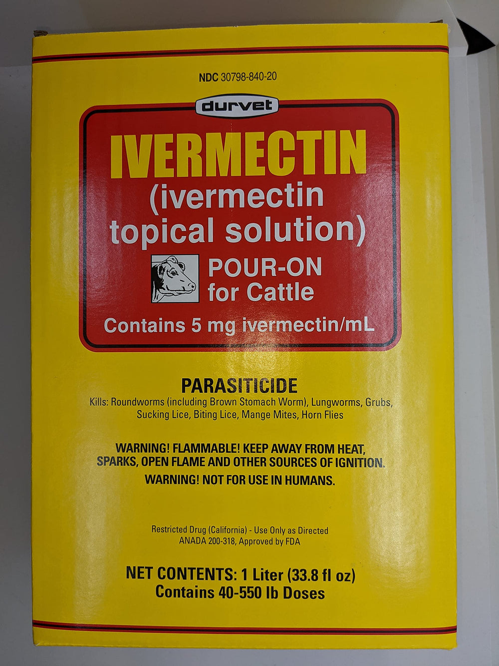 Durvet Ivermectin Pour-On cattle with pour-spout for straightforward on-farm dosing
