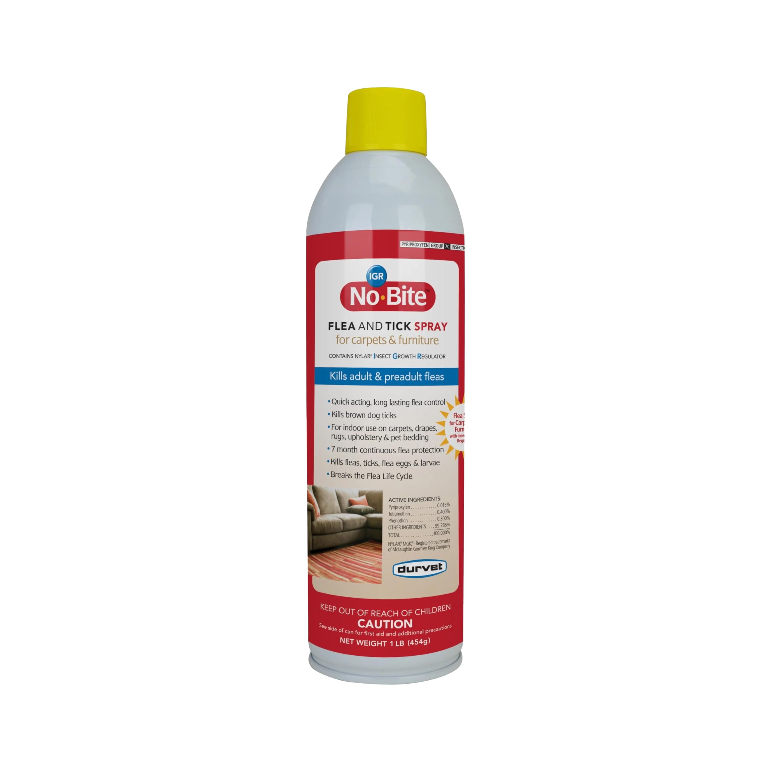 Durvet No Bite IGR spray bottle front for easy home use on carpets