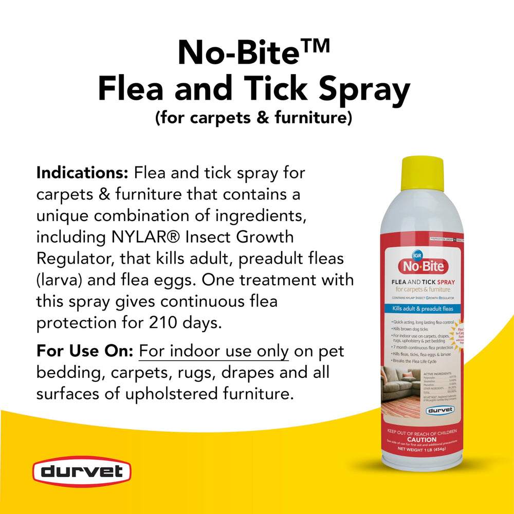 Durvet No Bite IGR spray mist applied to carpet fibers