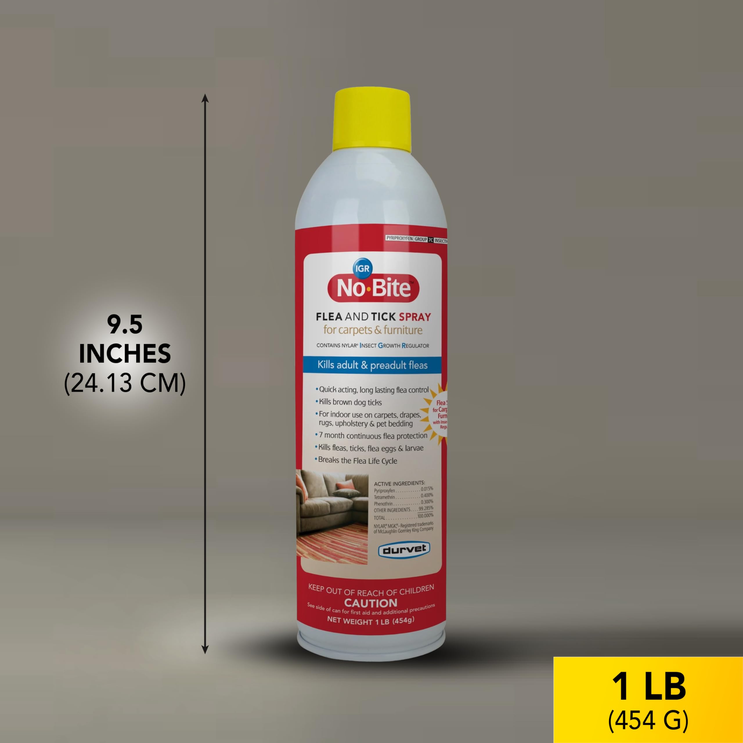 Durvet No Bite IGR spray label and cap showing usage directions