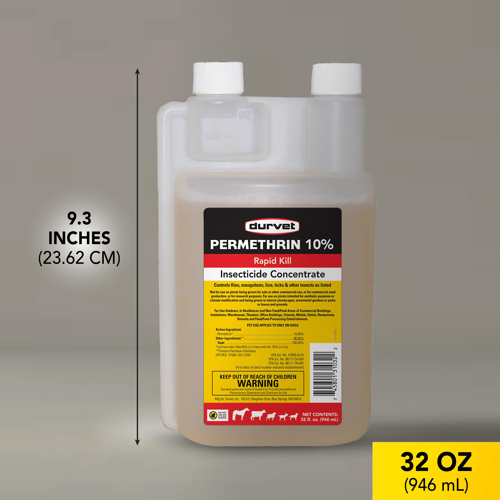 32-ounce Durvet container with durable packaging for storage.