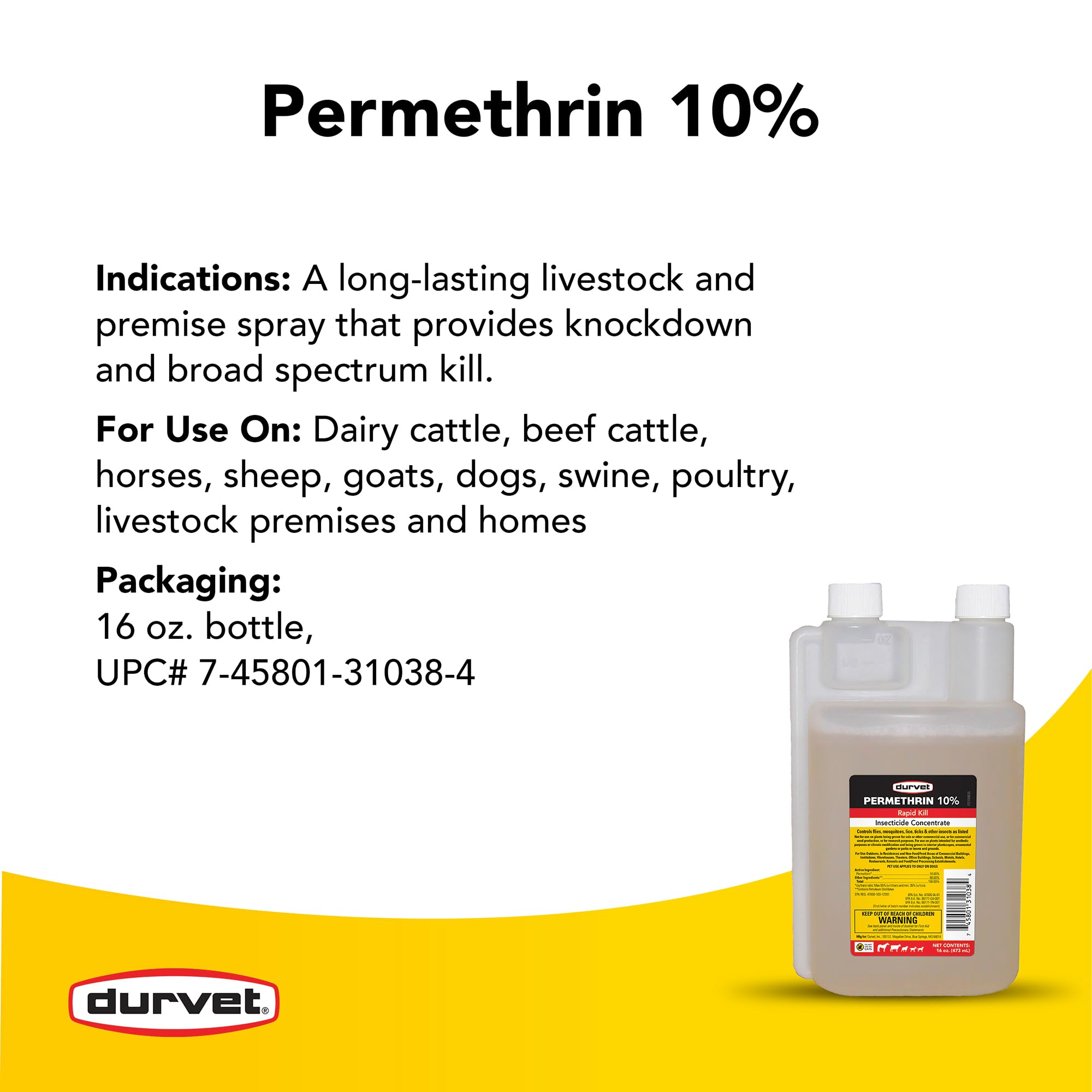 Pour-ready Durvet Permethrin EC 10% concentrate for easy dosing.