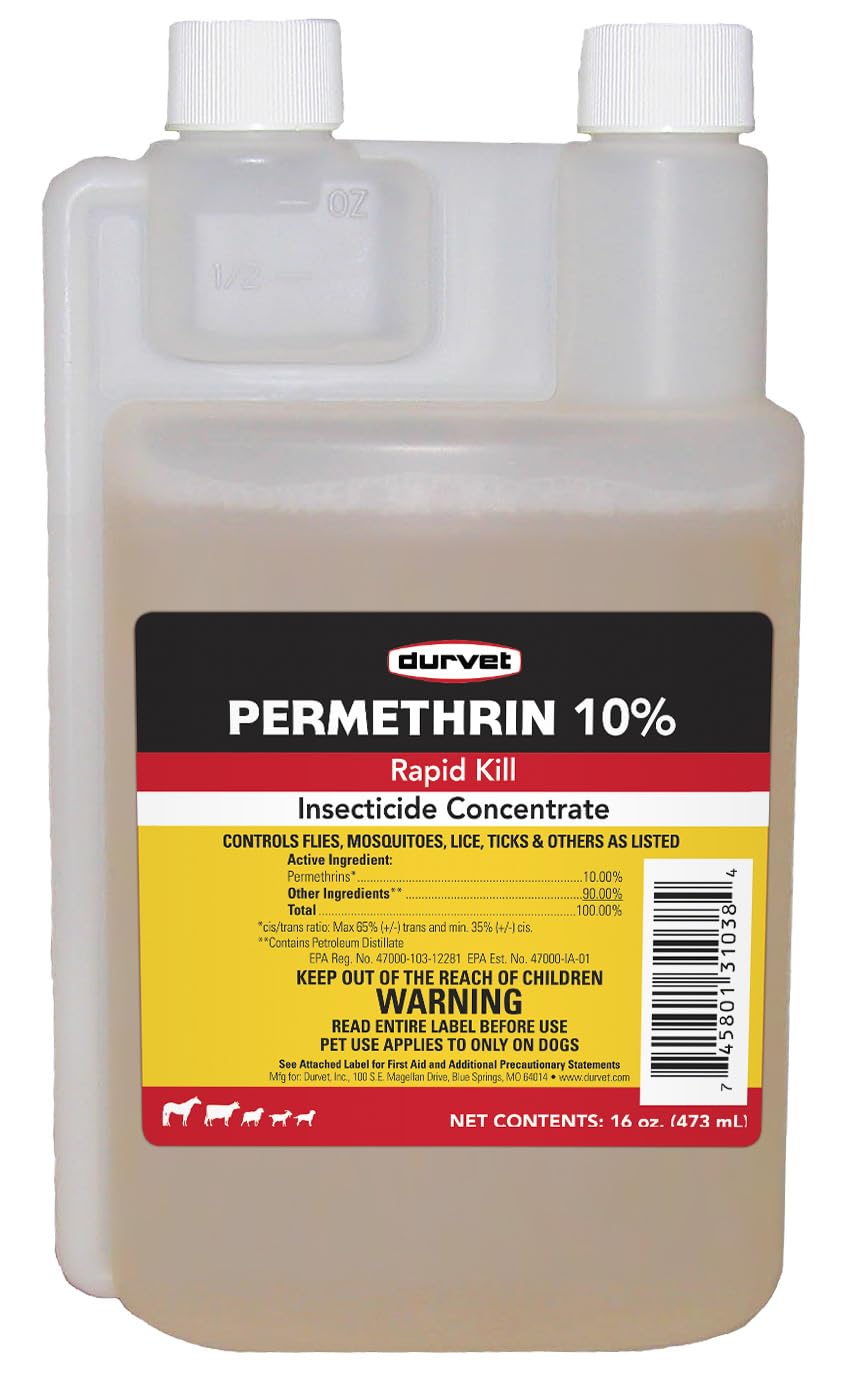 Durvet Permethrin EC 10% bottle for external pet care and flea control.