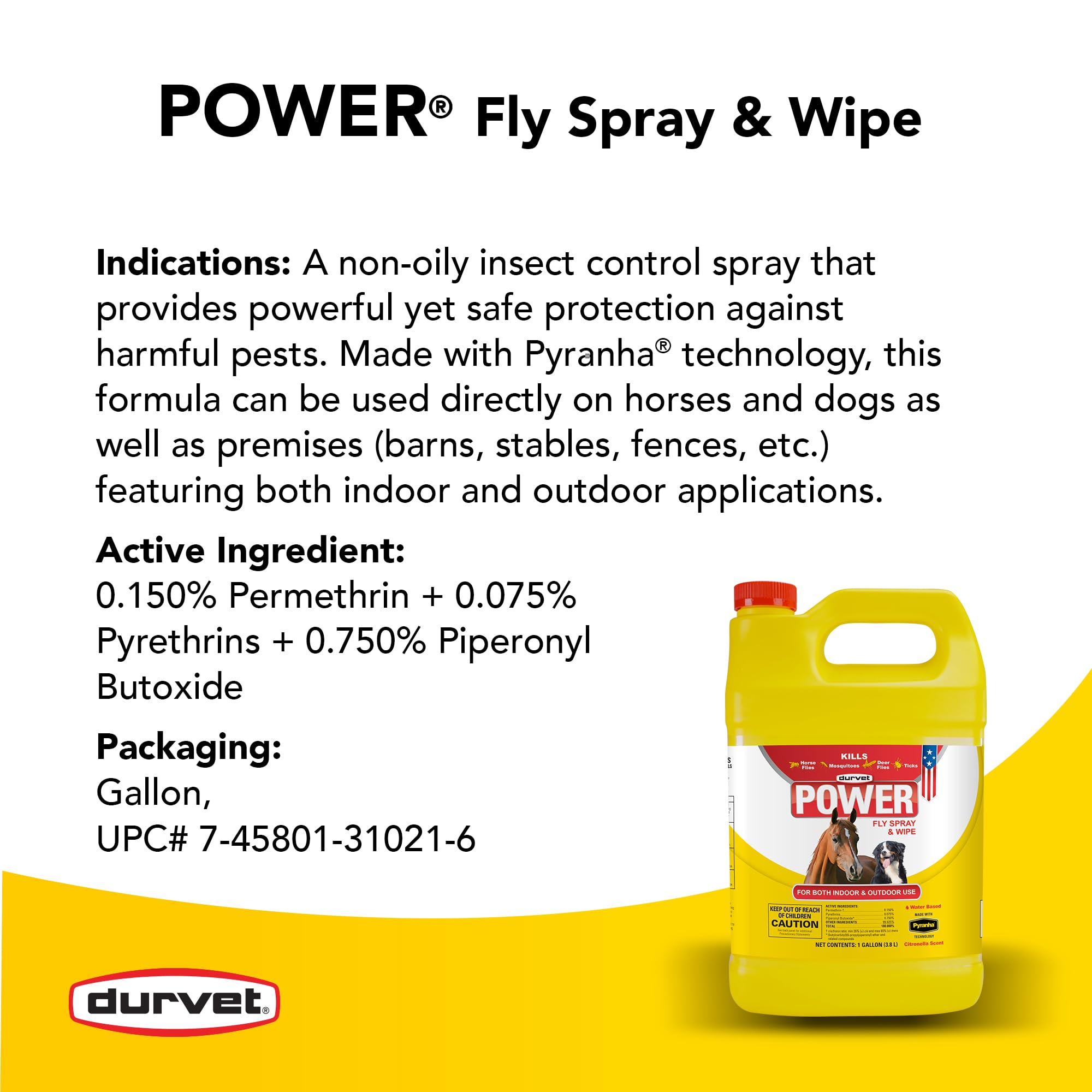 Durvet Power Fly Spray on horses showing strong repellency and coverage.