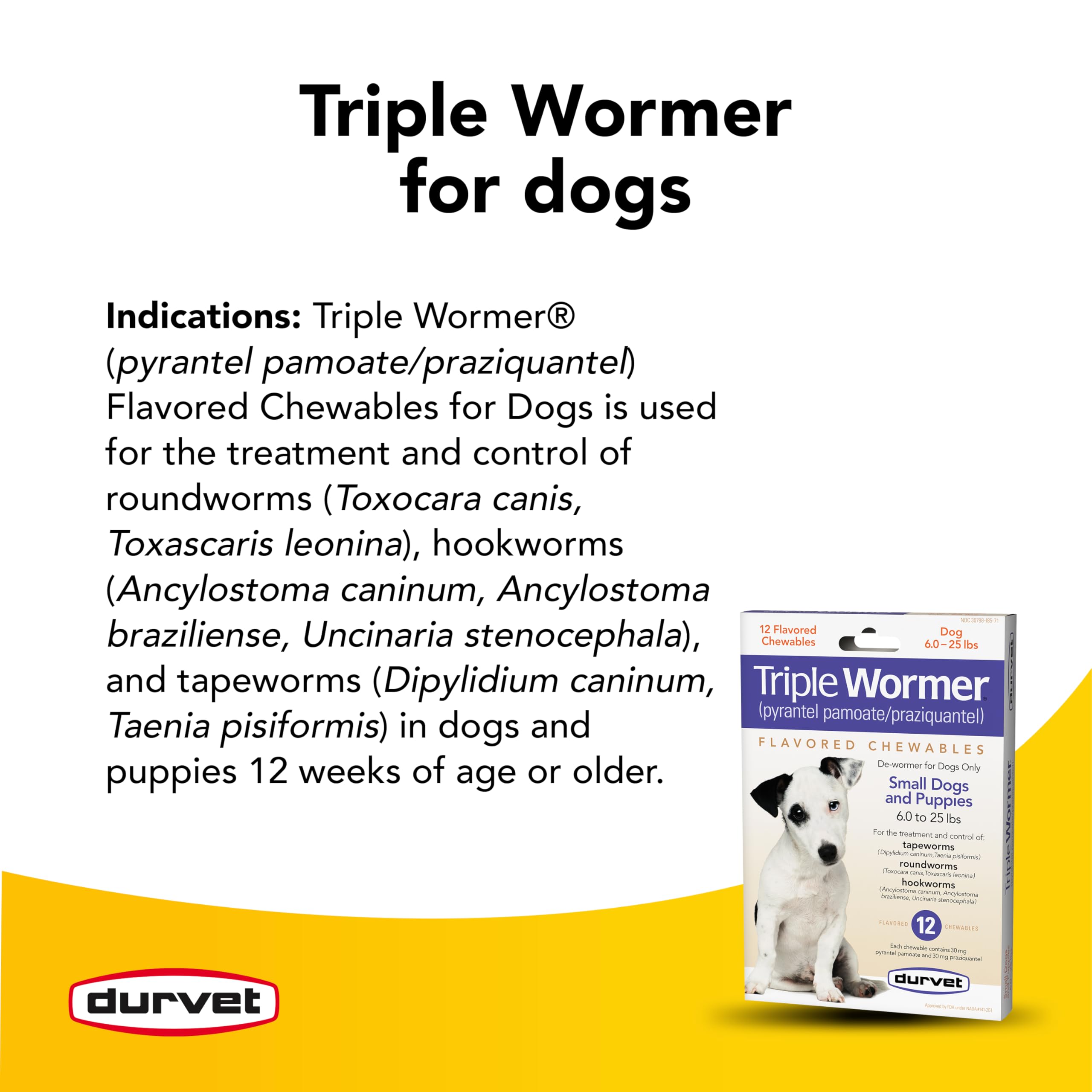 Durvet Triple Wormer chewable for puppies ready for easy dosing