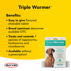 Durvet Triple Wormer chewable tablets close-up, easy at home dosing.