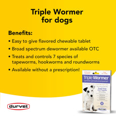 Durvet Triple Wormer tablets close-up highlighting chewable form