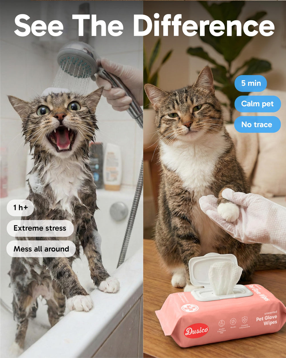Dusico effective cleaning around tail pockets after meals or walks
