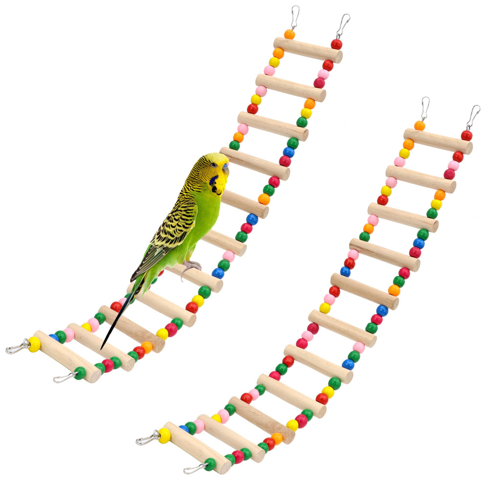 DVHEY 11-step bird ladder bridge in raw wood for safe climbing and chewing.