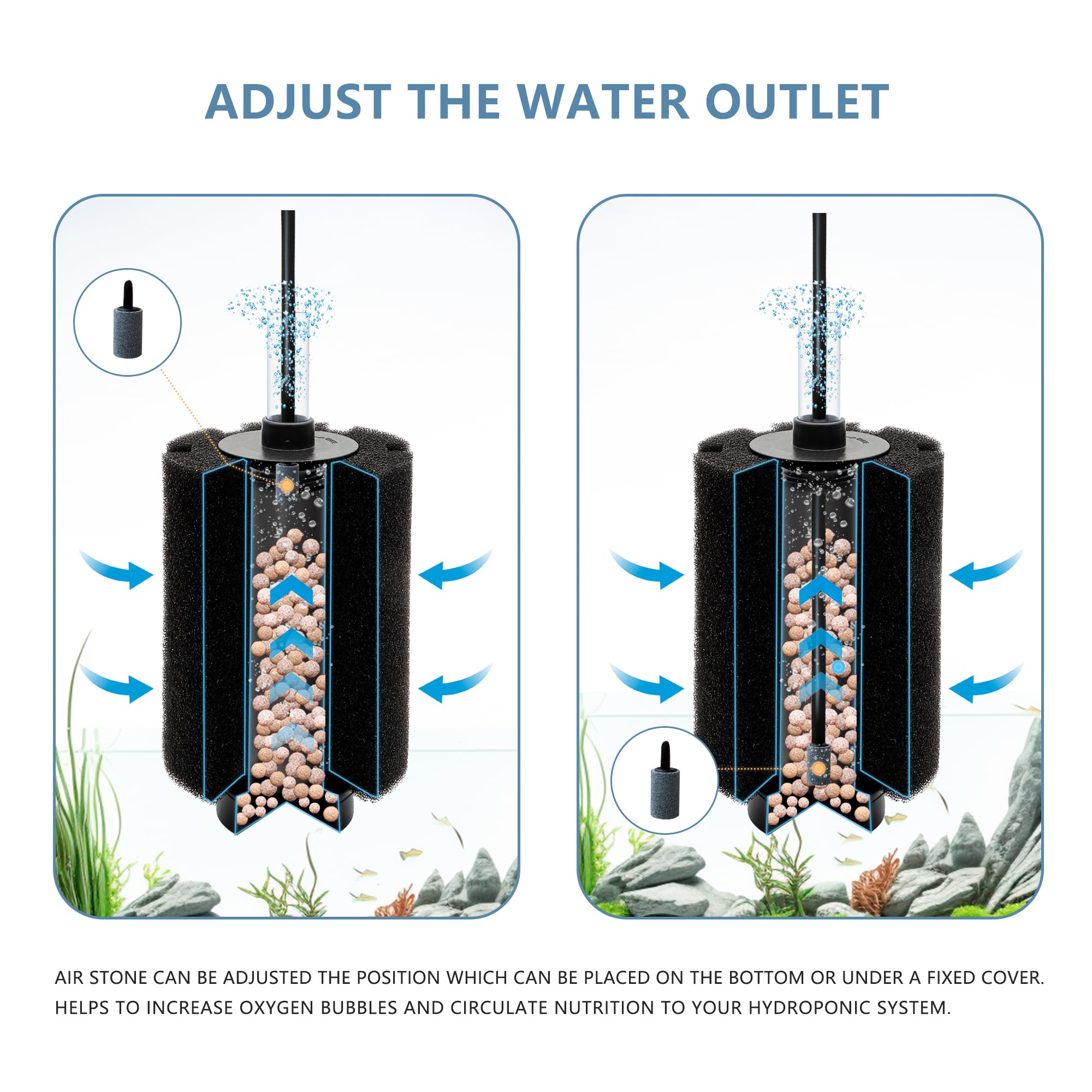 DVHEY air stone bubble diffuser creating calm water flow