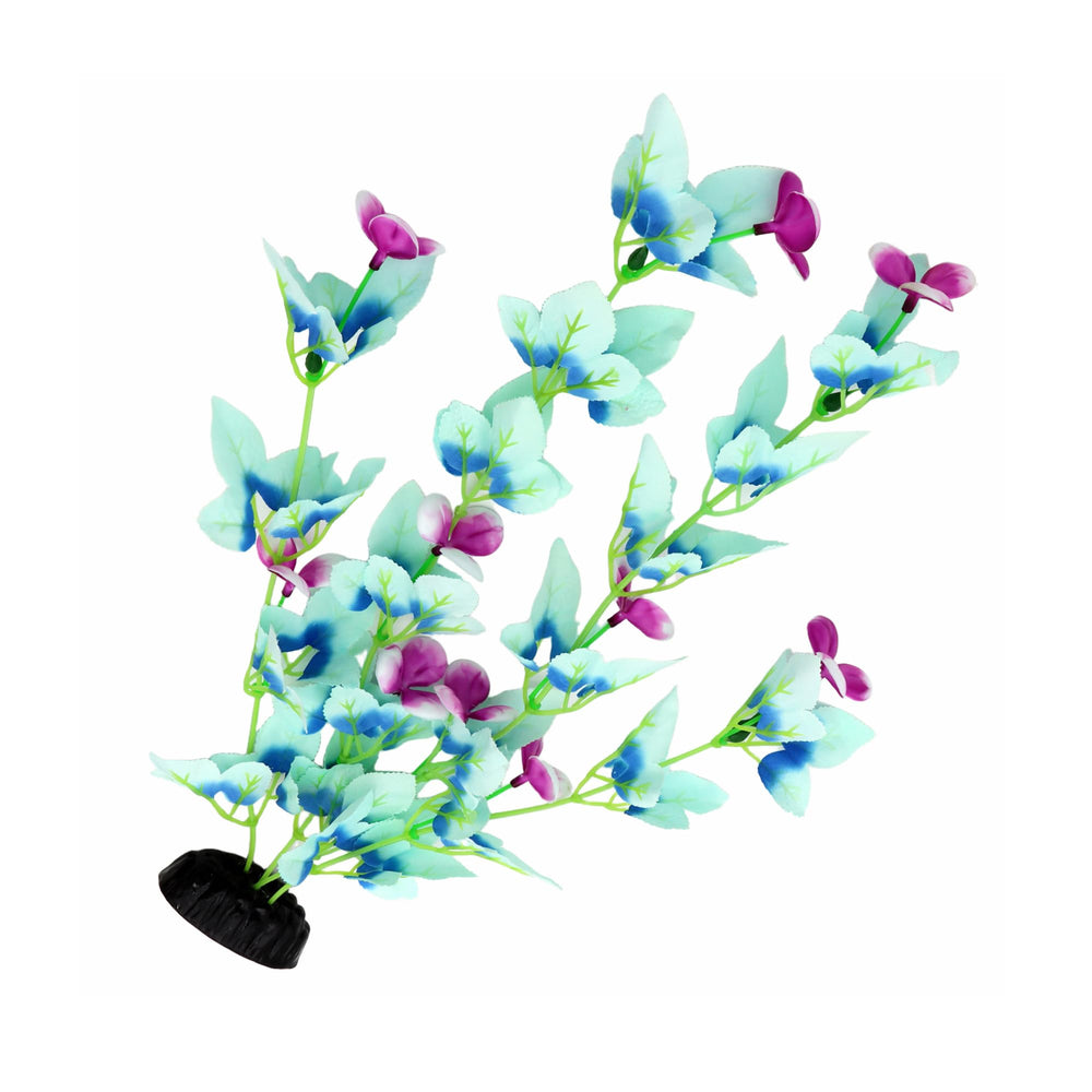 DVHEY betta habitat silk plants provide shelter in a blue and white tank scene.