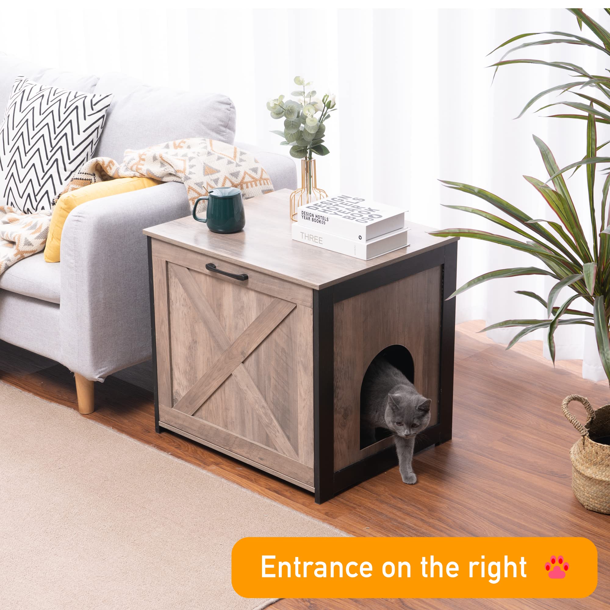 Dwanton end table functionality keeps litter hidden and space tidy.