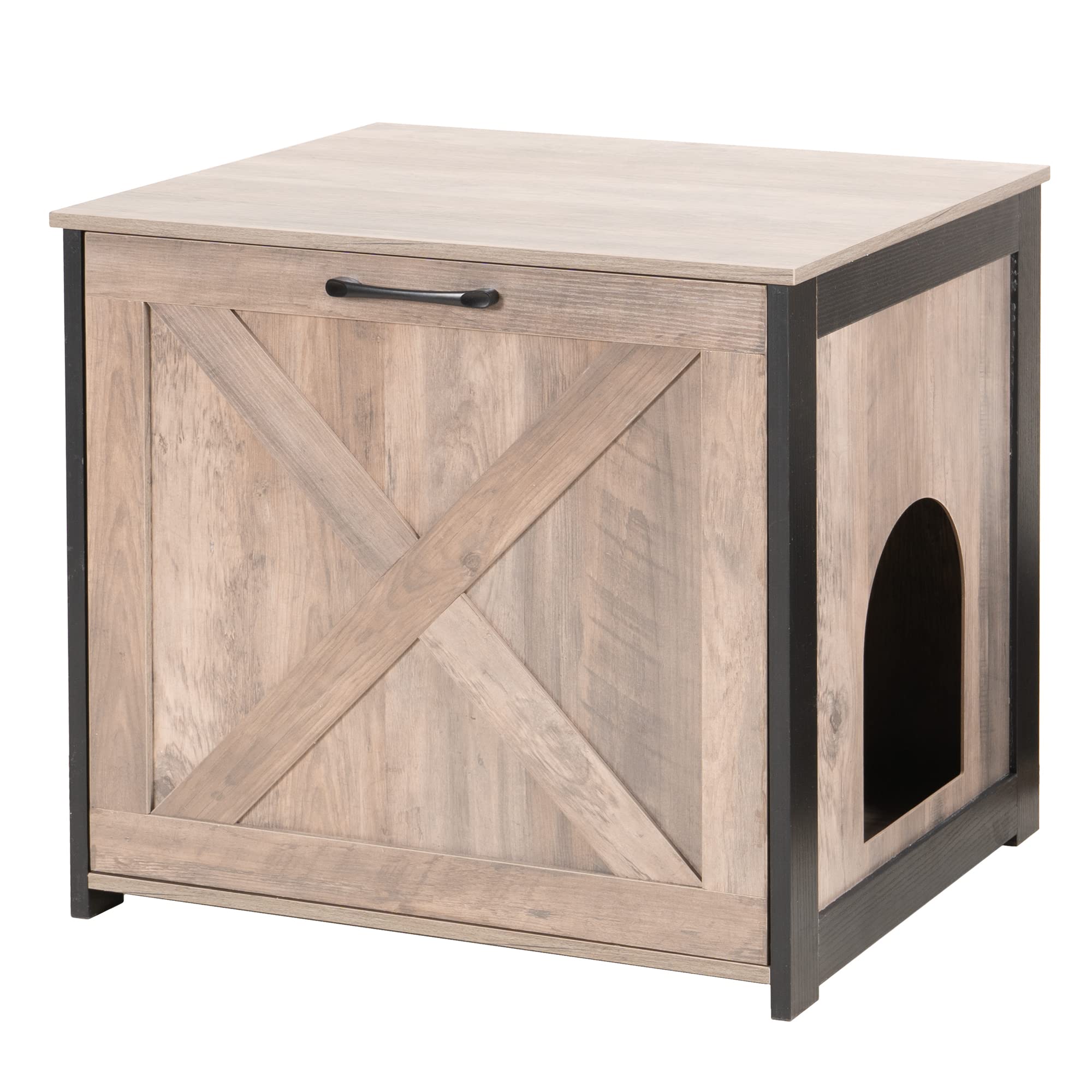 Dwanton hidden-design cat litter box enclosure blends with decor and keeps litter discreet.