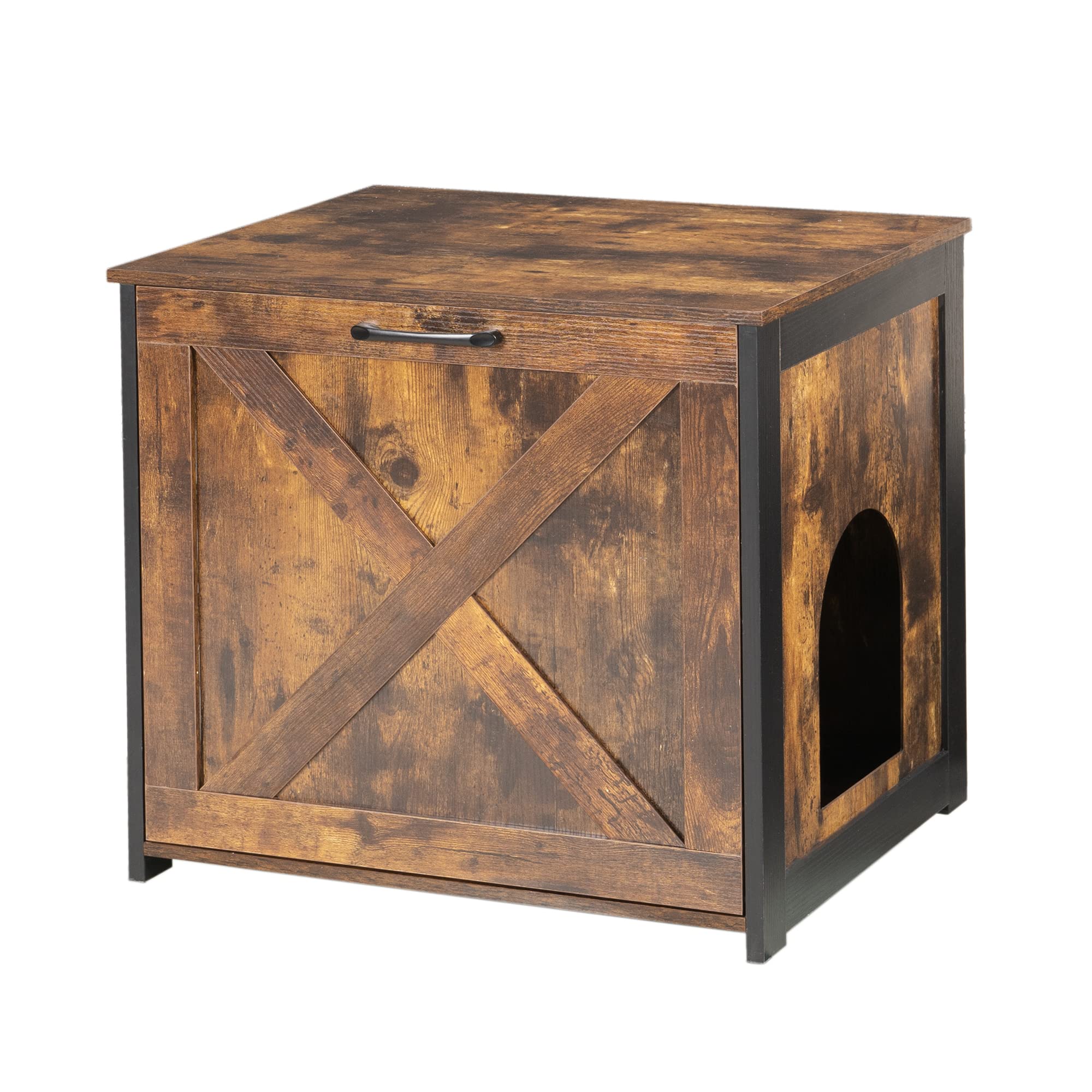Dwanton cat litter box hidden front view shows discreet living room furniture
