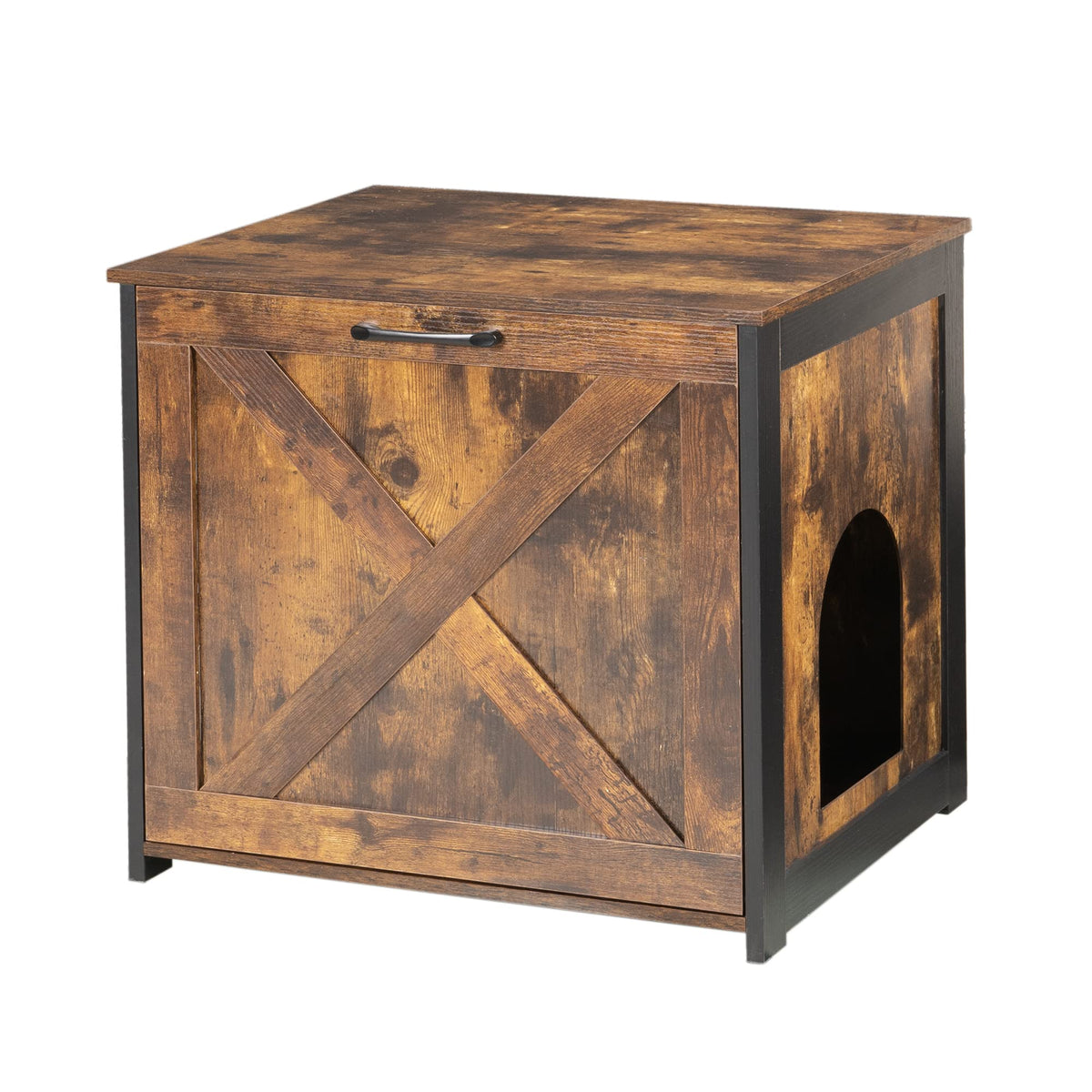 Dwanton cat litter box hidden front view shows discreet living room furniture