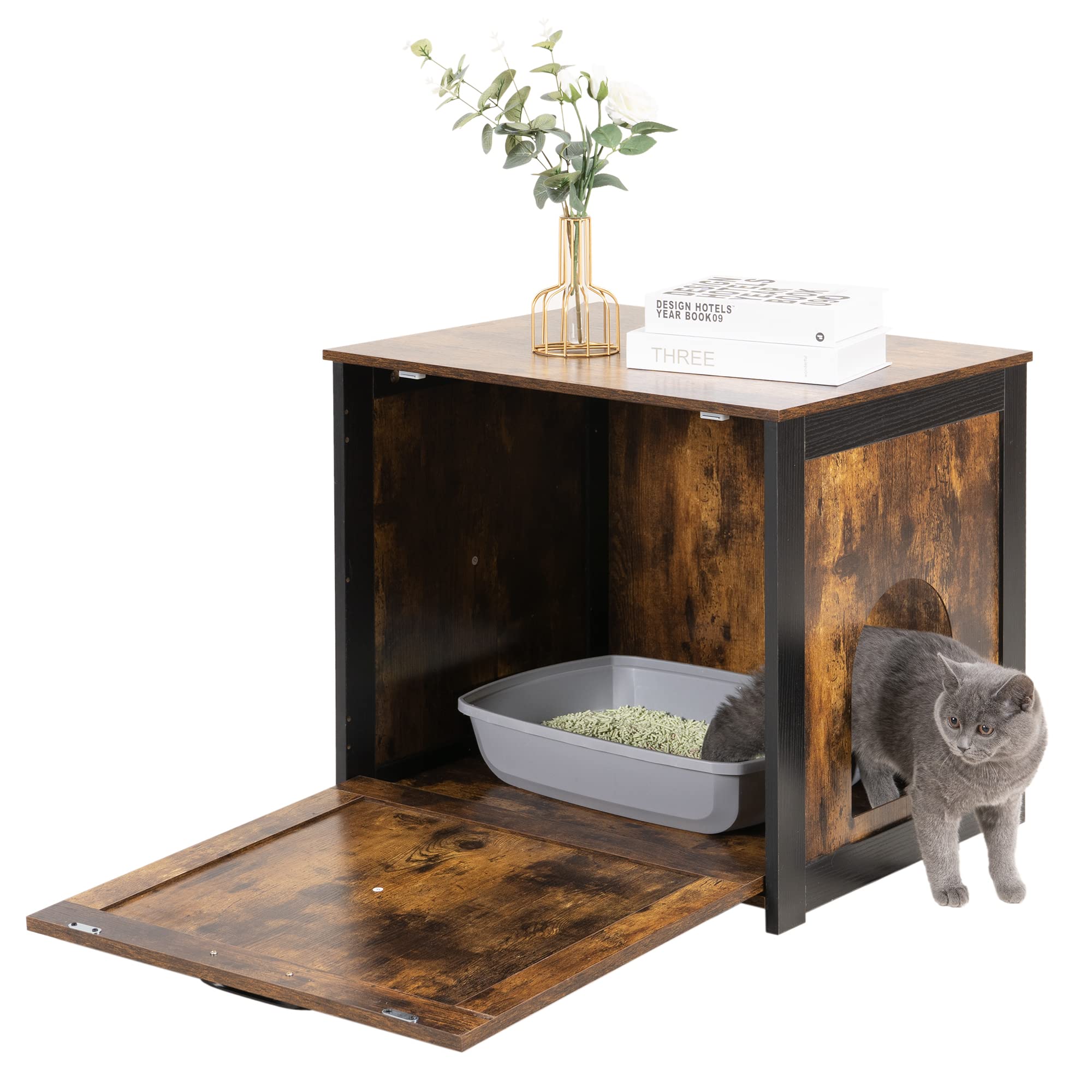 Dwanton litter box hidden side view with reversible door for placement