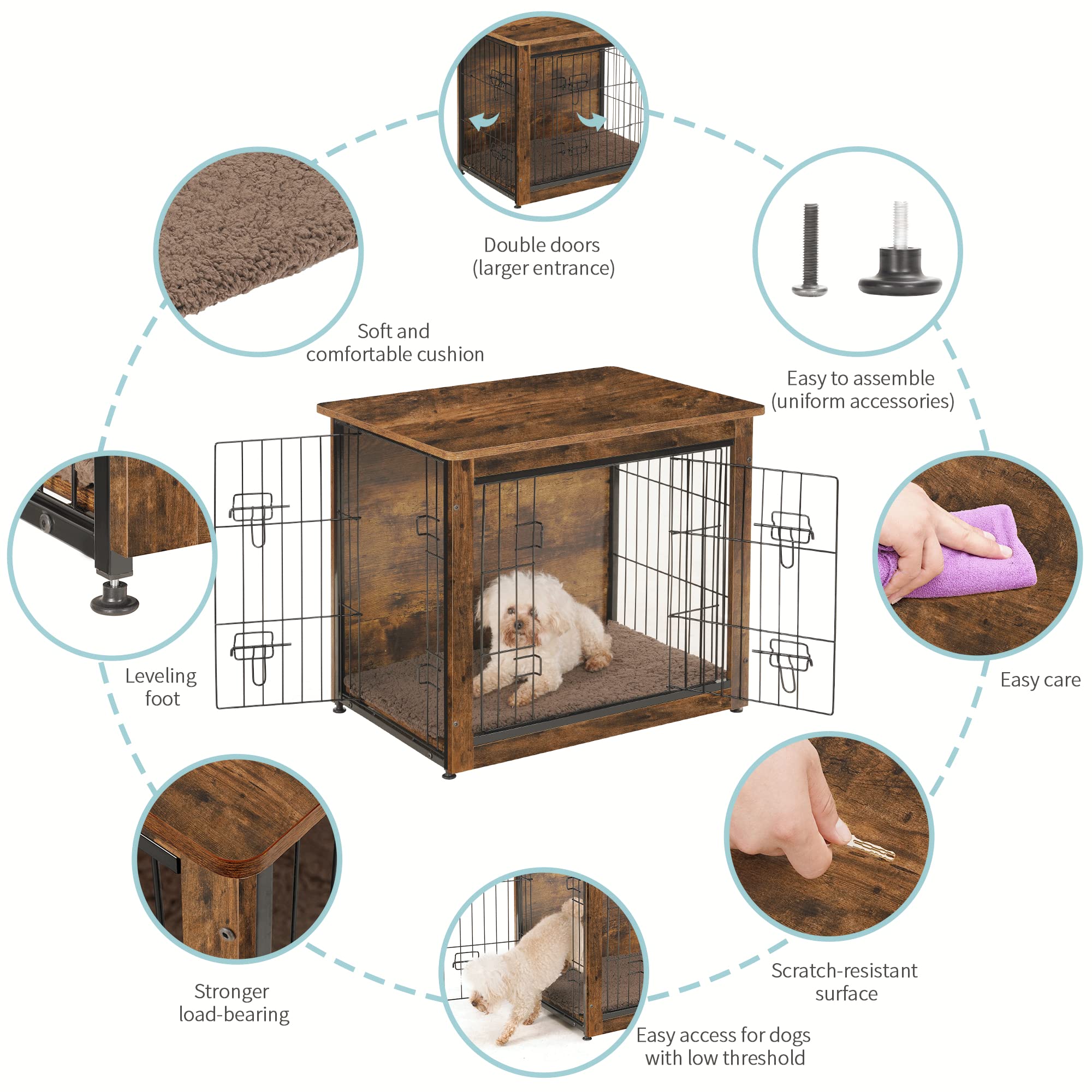 Dwanton kennel table featuring cushion and sturdy feet for stability