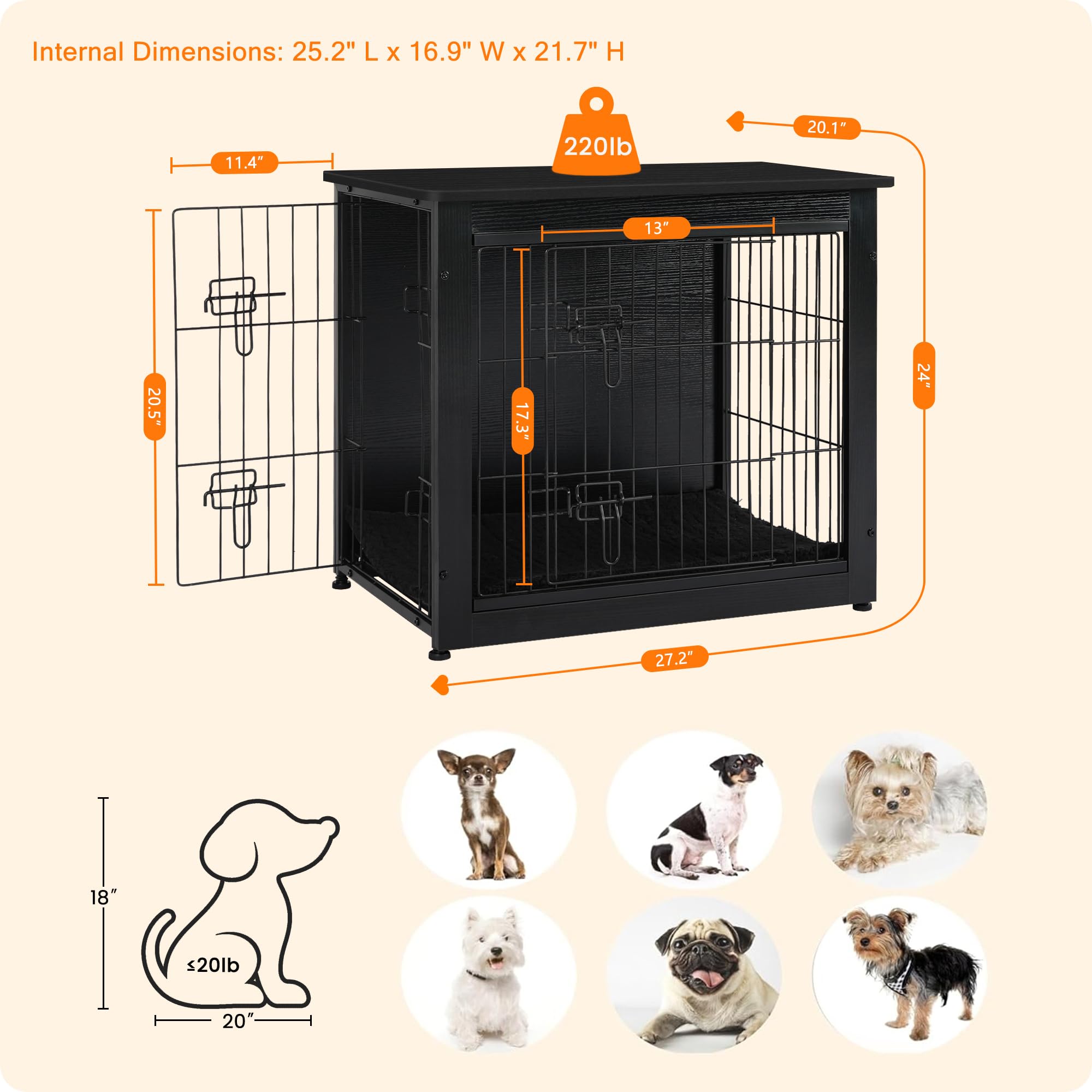 Dwanton dog crate furniture closed doors keeps a neat, secure space