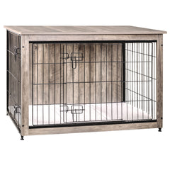 Dwanton dog crate furniture with cushion offers a cozy sleeping spot.
