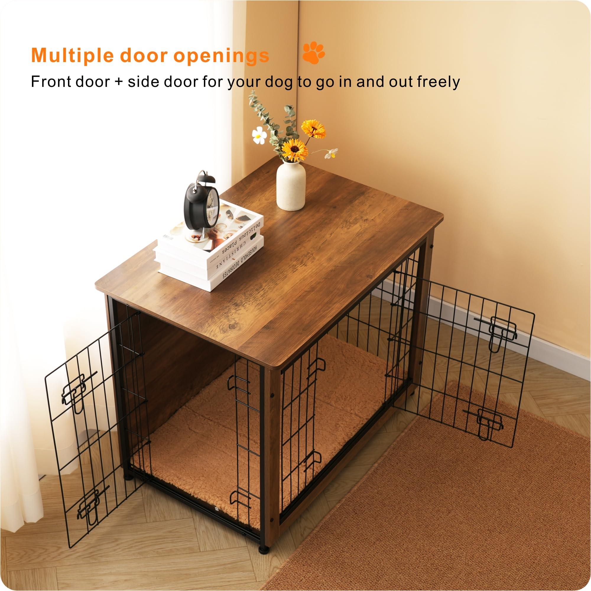 DWANTON dog crate with double doors open for easy access.