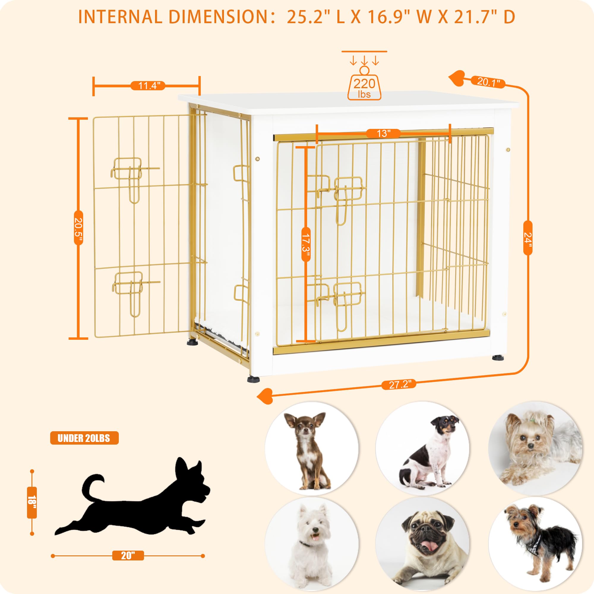 Dwanton dog crate furniture with double doors open for easy access