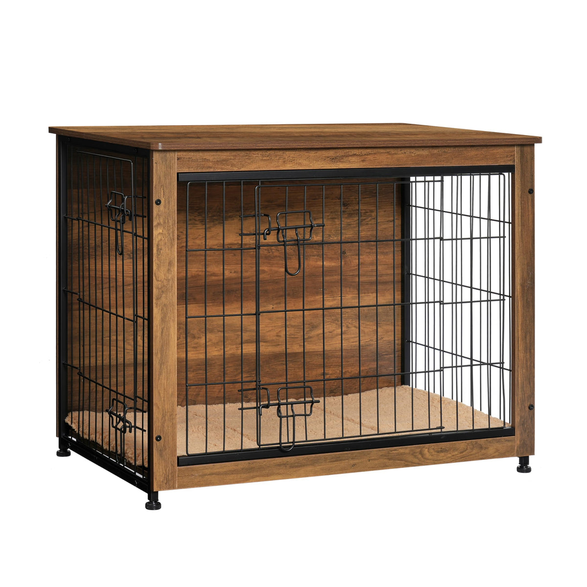 DWANTON dog crate furniture front view in warm brown, fits modern living spaces.