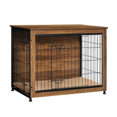 DWANTON dog crate furniture front view in warm brown, fits modern living spaces.