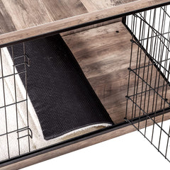 Dwanton crate uses particleboard and wire for durable construction.